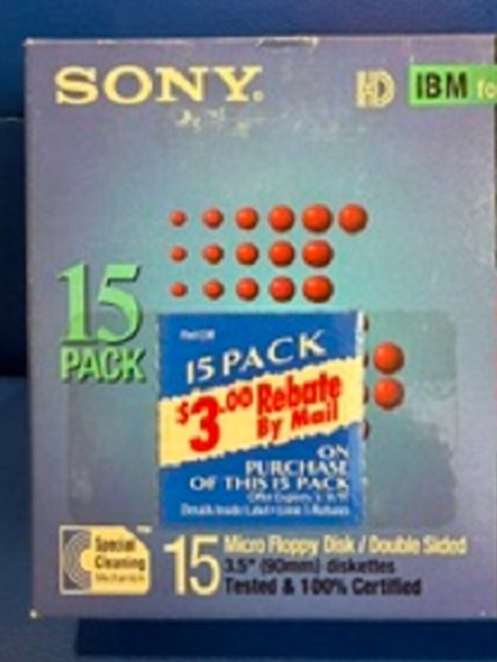 NEW Sony 2HD 3.5" IBM Formatted Micro Floppy Disks Double Sided 15-Pack Set